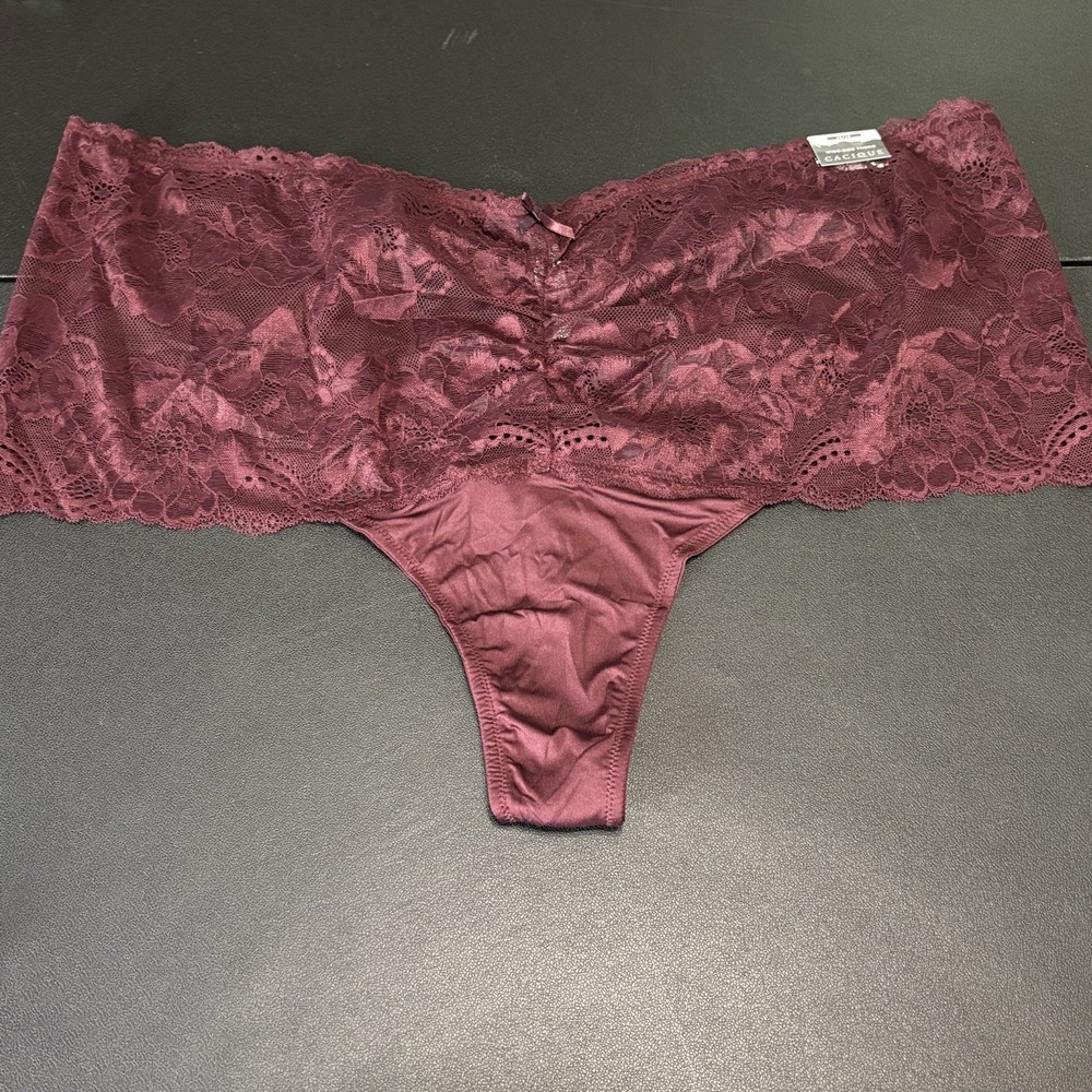 Lane Bryant Cacique Wide Side Thong Stretch Lace Panty Size 26/28 Maroon NWT